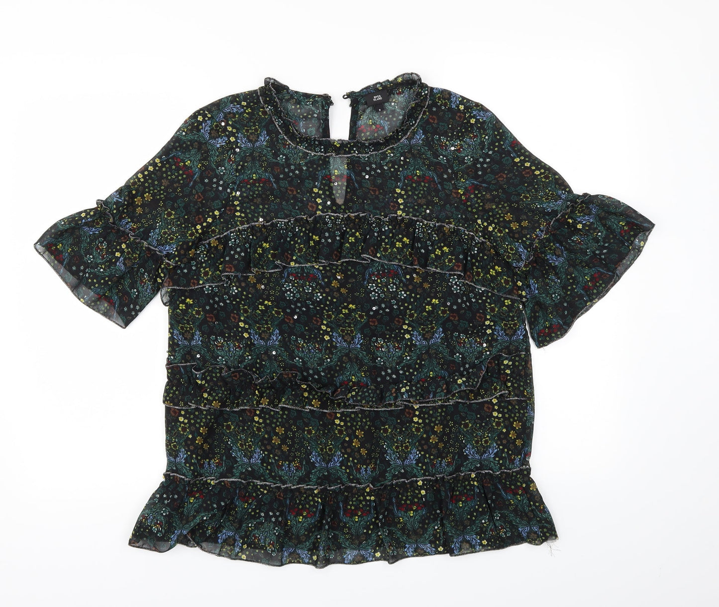 River Island Womens Black Floral  Basic T-Shirt Size 8