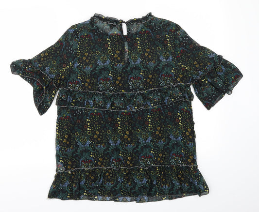 River Island Womens Black Floral  Basic T-Shirt Size 8