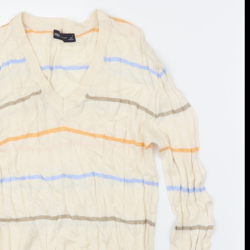 M&S Womens Beige Striped  Pullover Jumper Size S