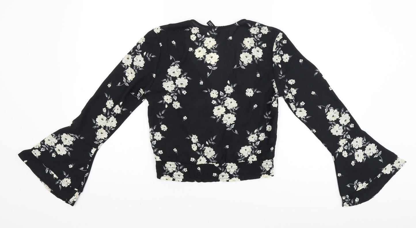 Divided Womens Black Floral  Cropped Blouse Size 4