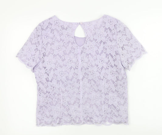 Fashion  Womens Purple Floral  Basic T-Shirt Size 14