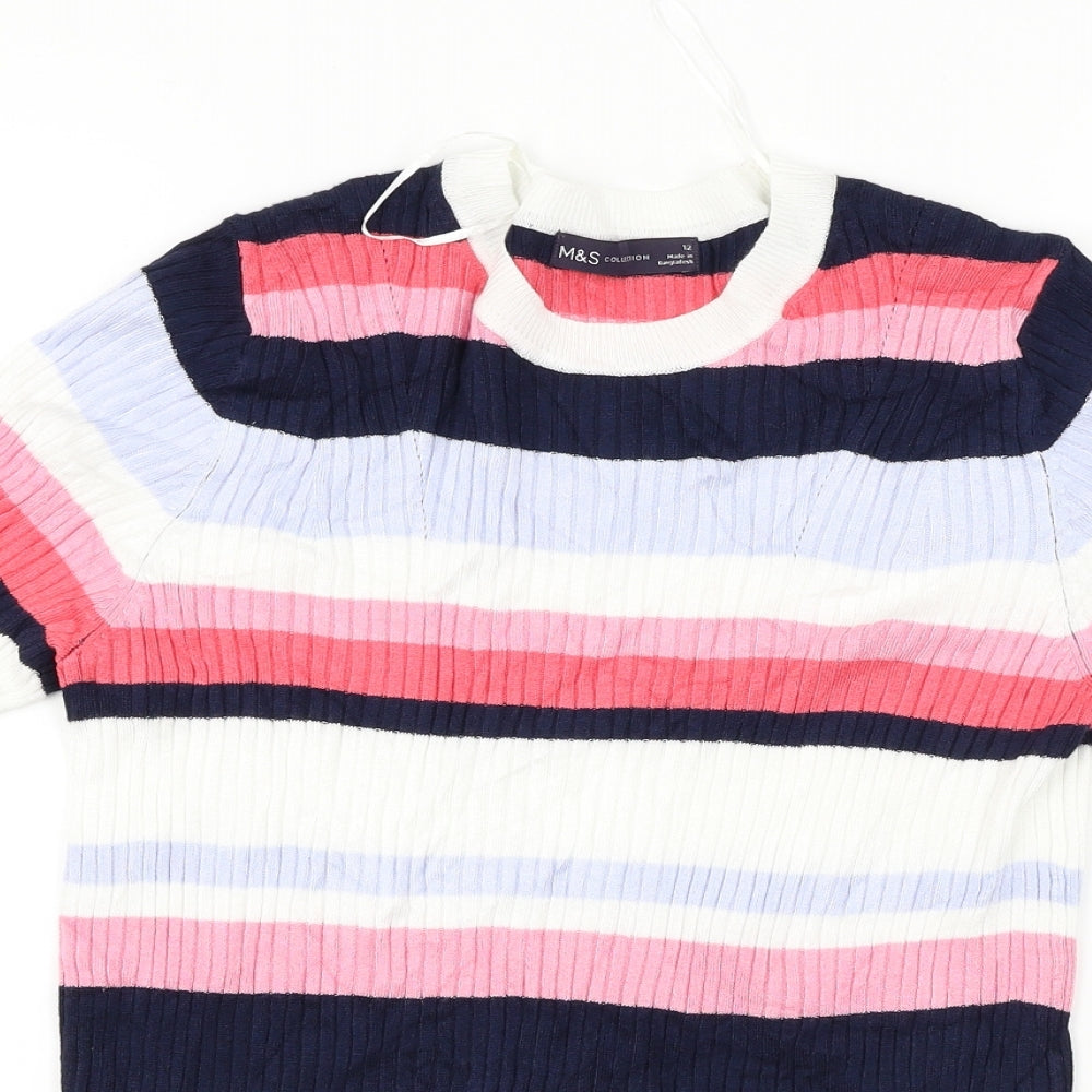 Marks and Spencer  Womens White Striped  Pullover Jumper Size 12