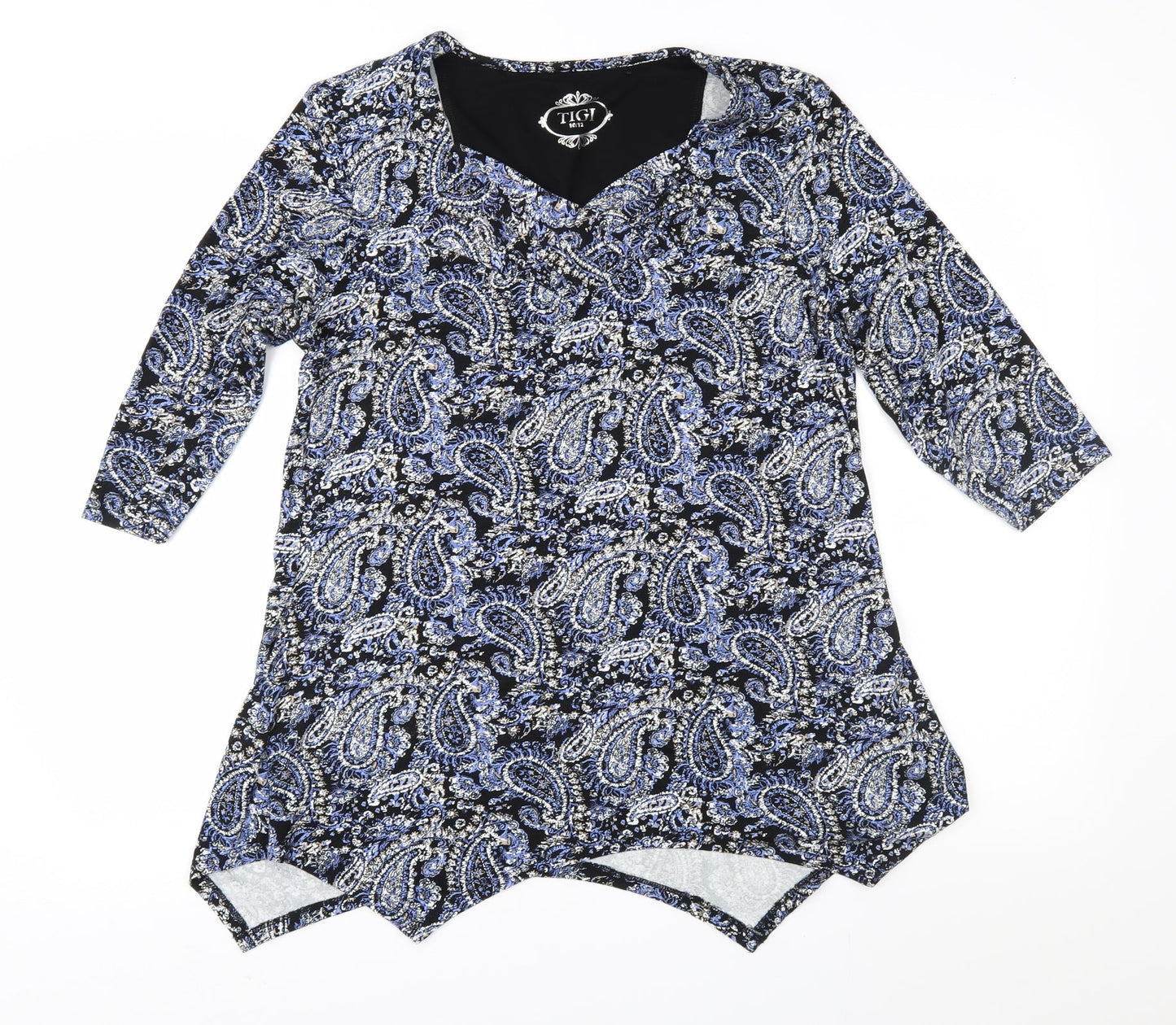 Tigi Womens Blue Paisley  Basic Blouse Size 10