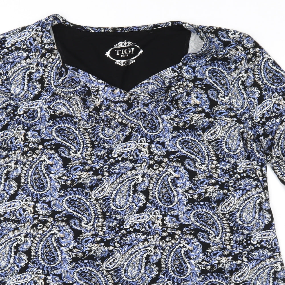 Tigi Womens Blue Paisley  Basic Blouse Size 10