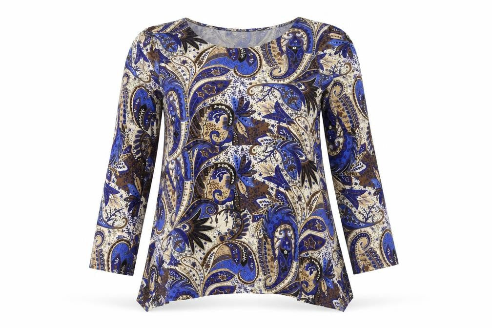 Klass Womens Blue Paisley  Basic Blouse Size M