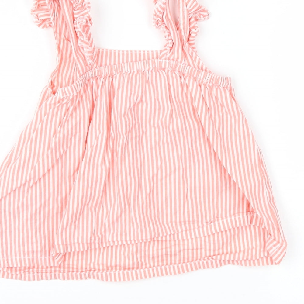 Nutmeg Girls Pink Striped  Pinafore/Dungaree Dress  Size 6-9 Months