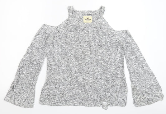 Womens UK S Regular Hollister Grey Pullover Waffle-Knit