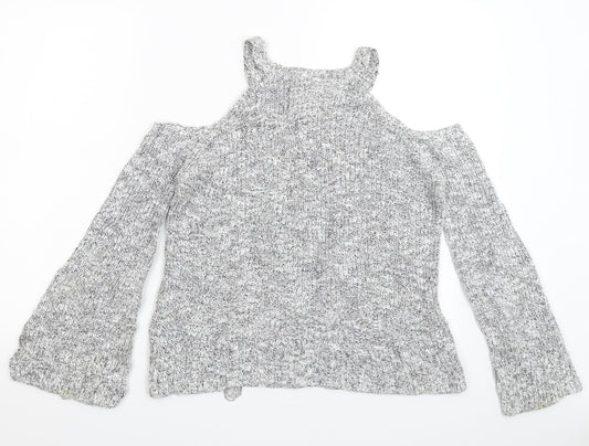 Womens UK S Regular Hollister Grey Pullover Waffle-Knit