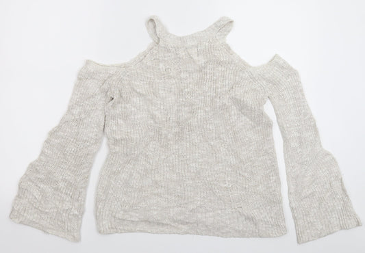 Womens UK S Regular Hollister Grey Pullover Waffle-Knit