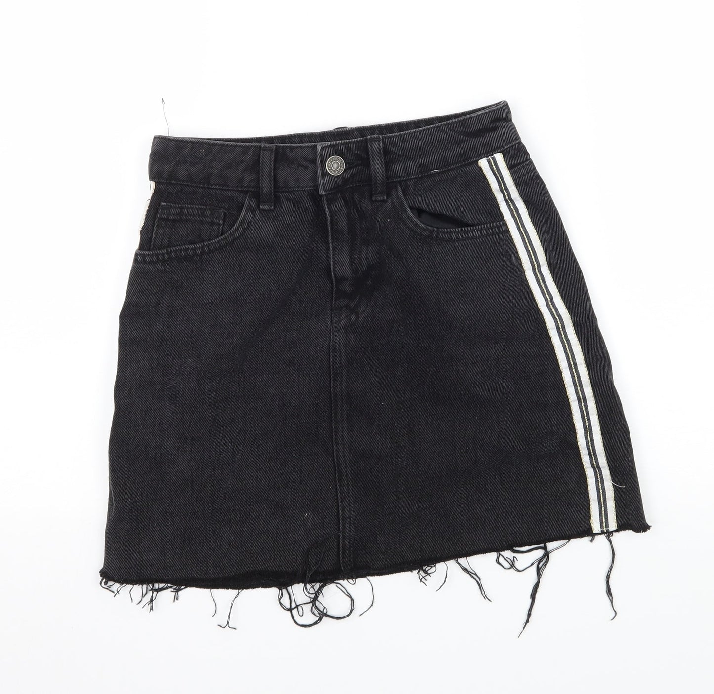 Denim & Co. Womens Black Striped Denim A-Line Skirt Size 4