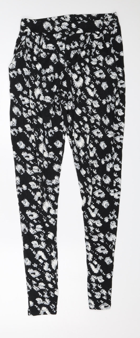 Peacocks Womens Black Floral  Harem Trousers Size 8 L28 in