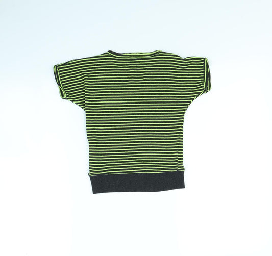 Poof Girl Excellence Girls Green Striped  Pullover Jumper Size 5 Years