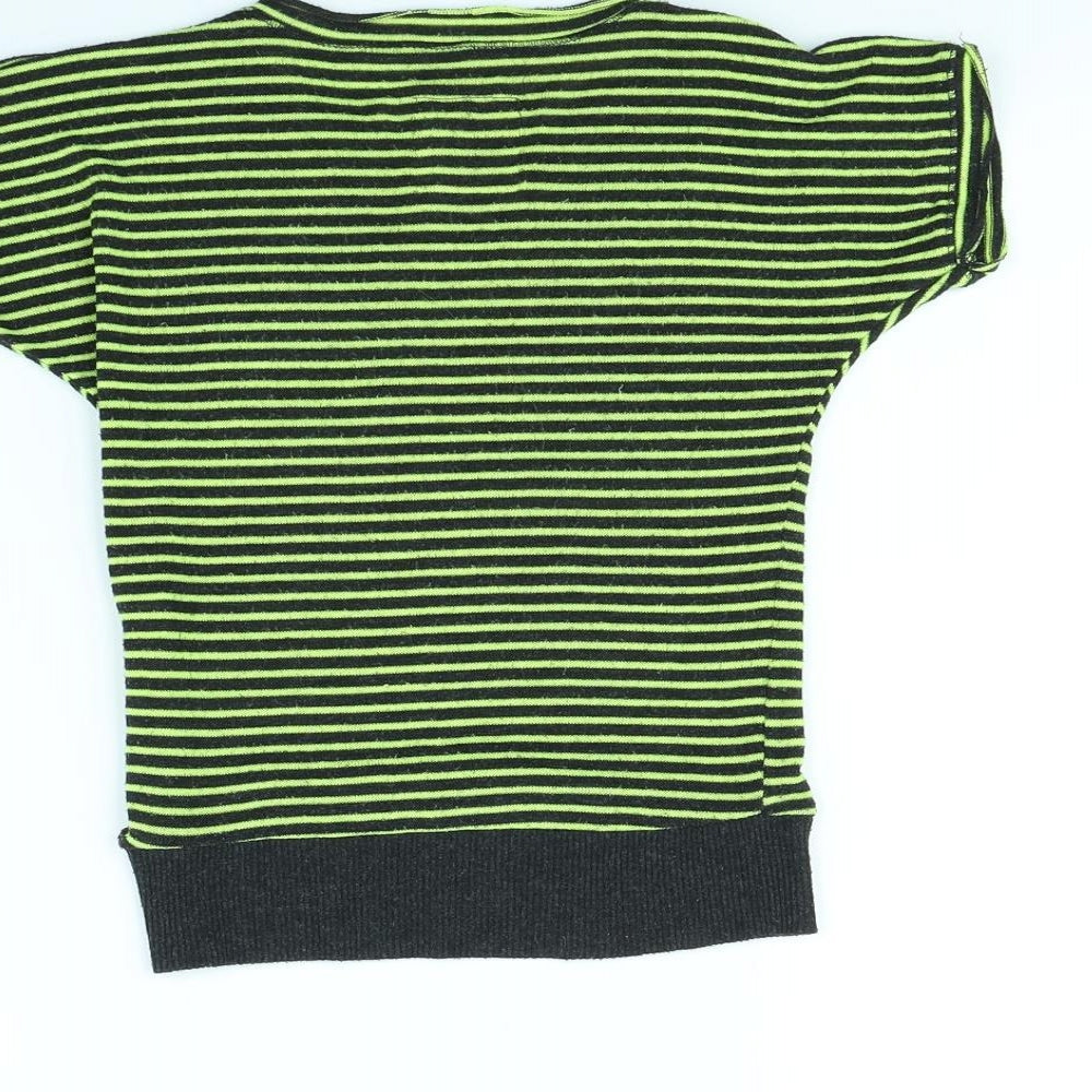 Poof Girl Excellence Girls Green Striped  Pullover Jumper Size 5 Years