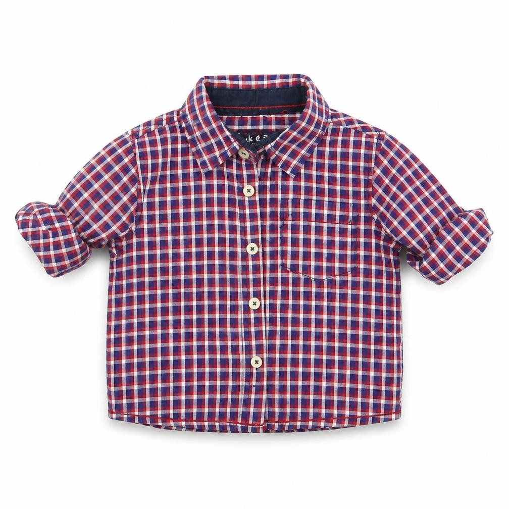 Pink & Blue Boys Blue Check  Basic Button-Up Size 6-9 Months