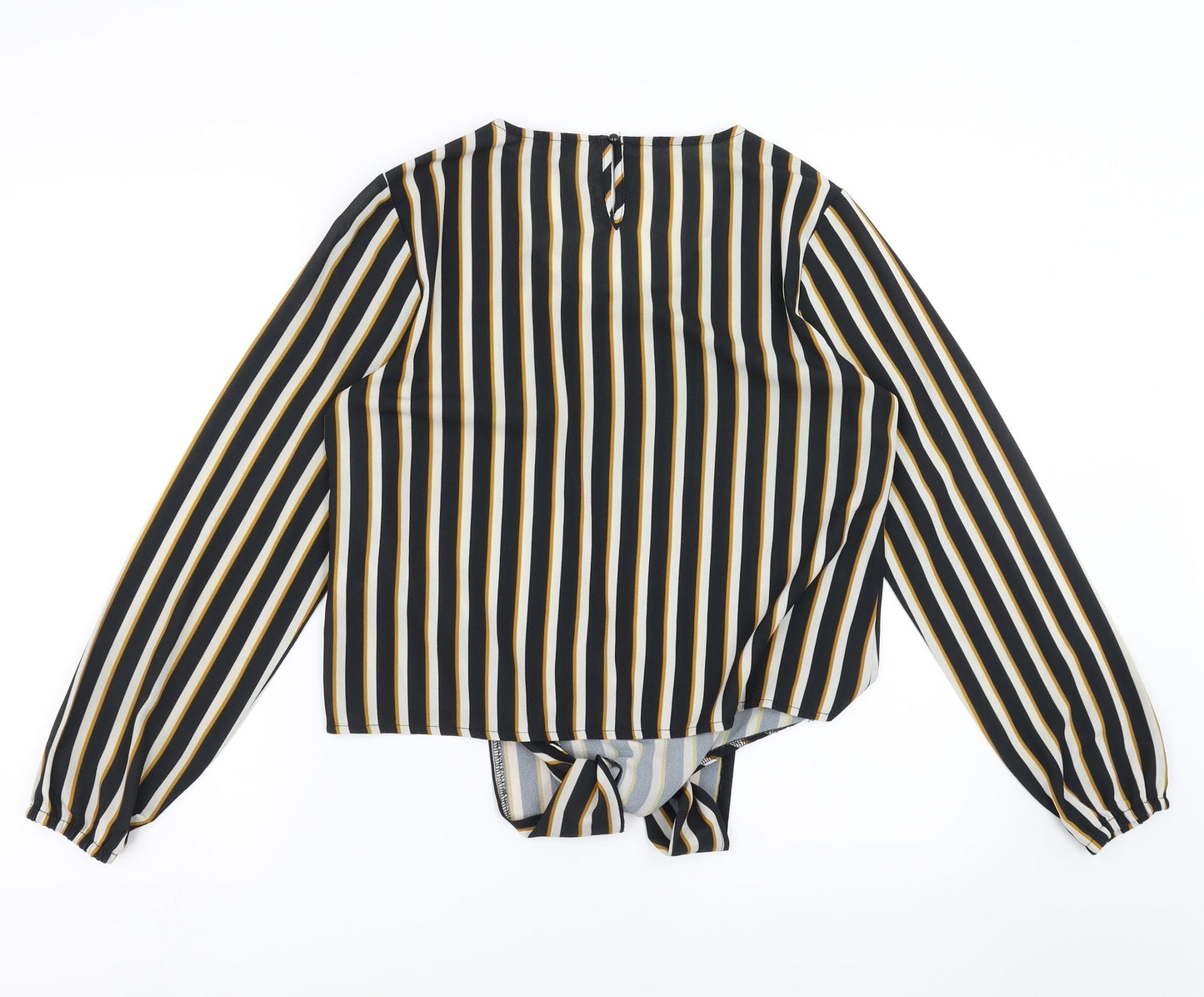 Select Womens Black Striped  Basic Blouse Size 12  - tie Front Detail