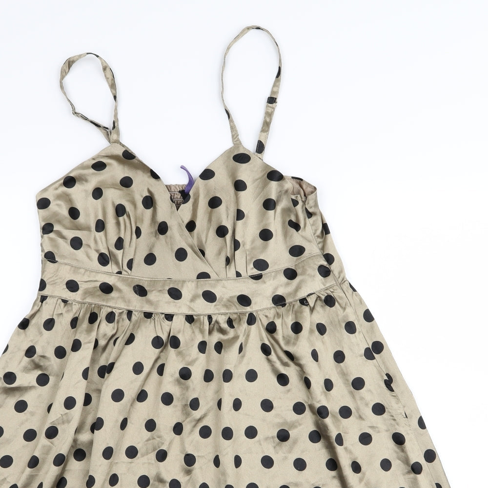ICHI Womens Gold Polka Dot  Fit & Flare  Size XS