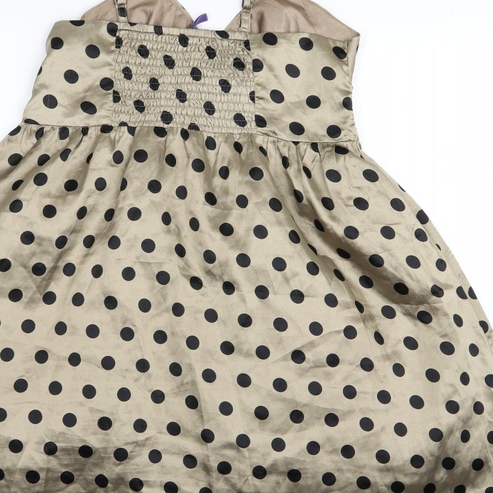 ICHI Womens Gold Polka Dot  Fit & Flare  Size XS