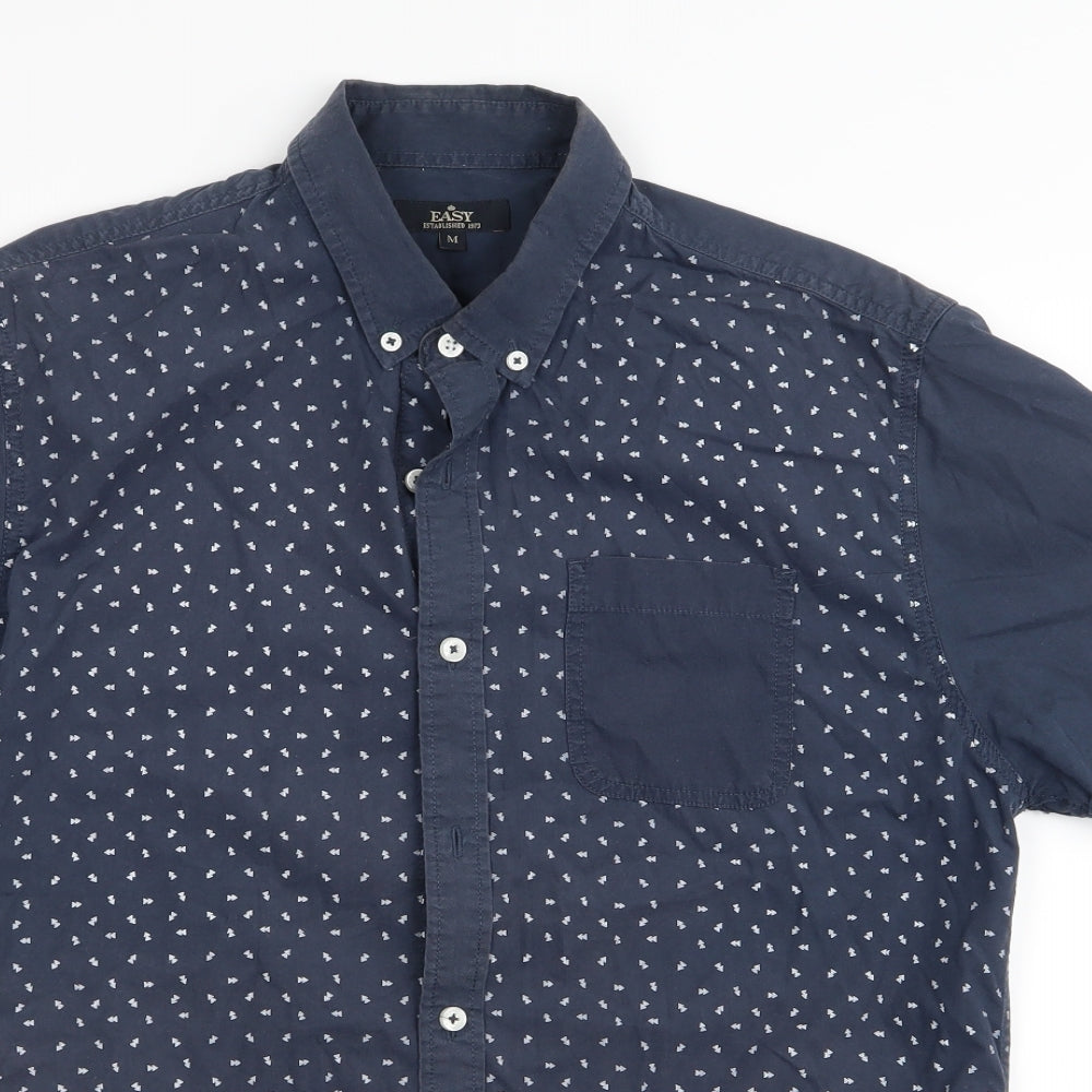 Easy Mens Blue Polka Dot   Button-Up Size M