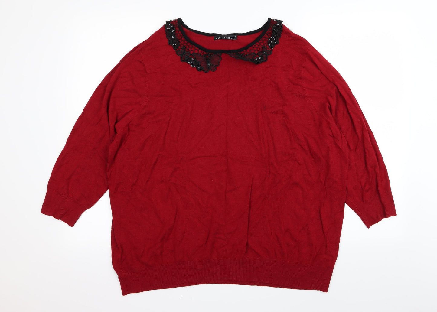 DAVID EMANUEL Womens Red   Basic T-Shirt Size XL