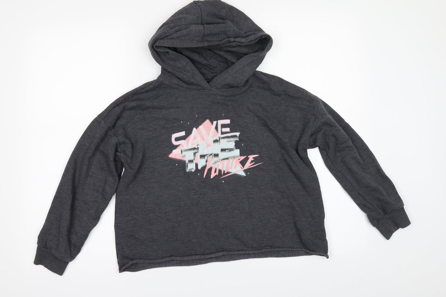 NEXT Girls Grey   Pullover Hoodie Size 8 Years  - SAVE THE FUTURE