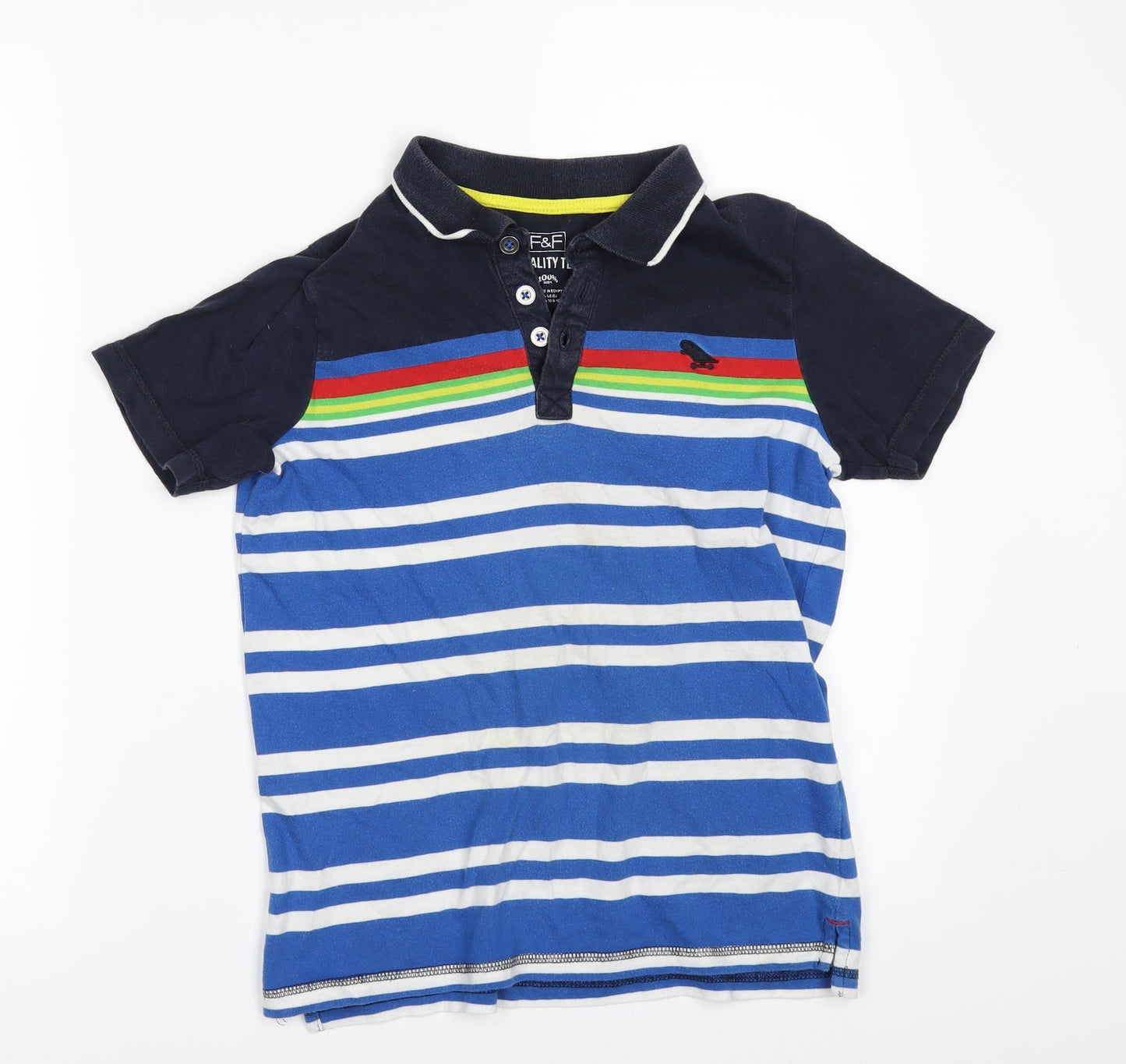 F&F Boys Blue Striped  Basic Polo Size 9-10 Years