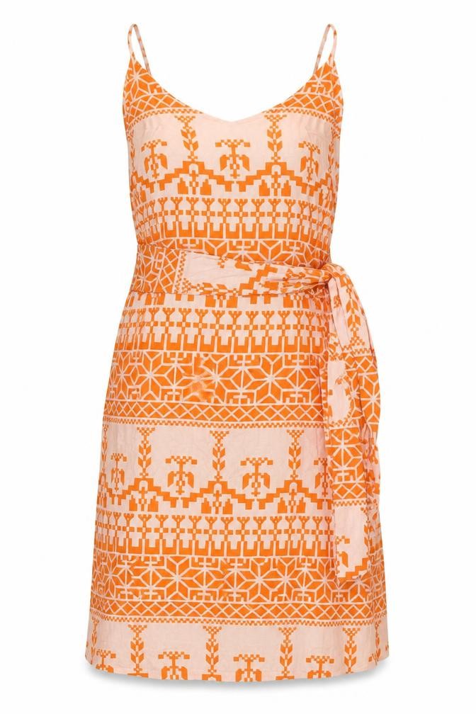 Womens Orange Geometric  Shift  Size S  - dipped hem sun dress