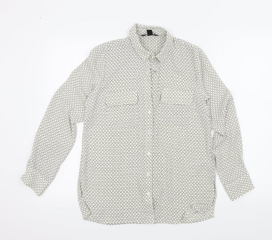 New Look Womens White Geometric  Basic Button-Up Size 6