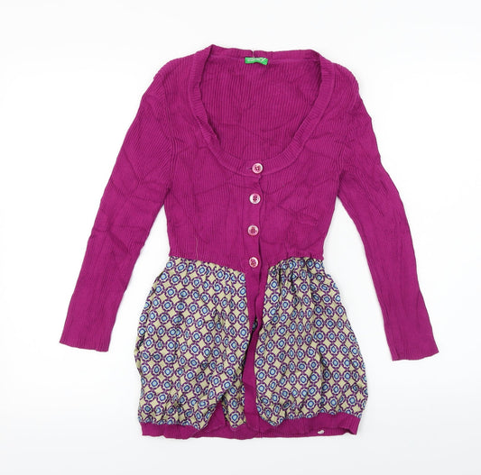 United Colours of Benetton  Womens Purple Herringbone  Cardigan Jumper Size S