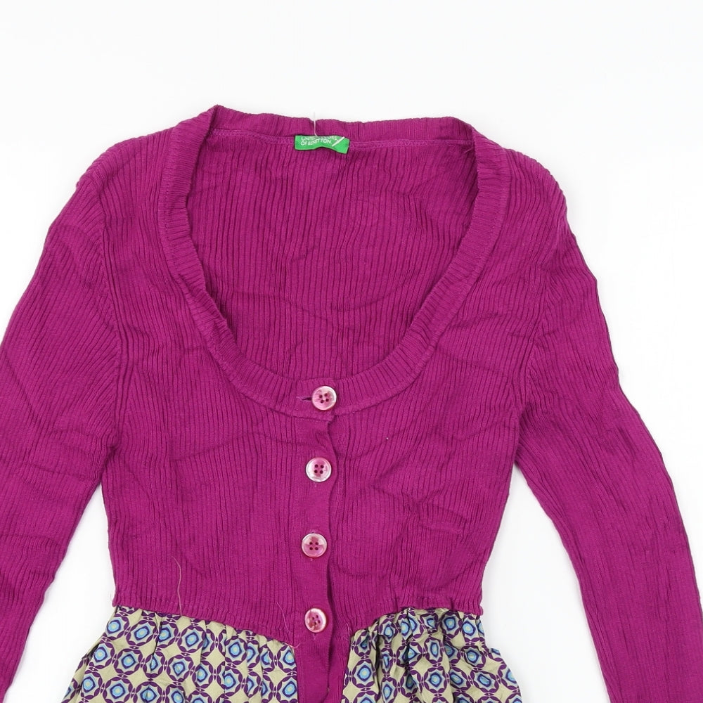 United Colours of Benetton  Womens Purple Herringbone  Cardigan Jumper Size S