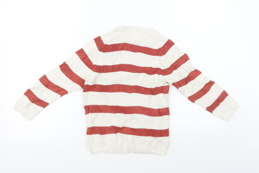 Zara  Girls White Striped  Pullover Jumper Size 7 Years