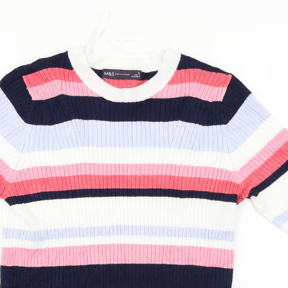 Marks and Spencer  Womens White Striped  Pullover Jumper Size 12