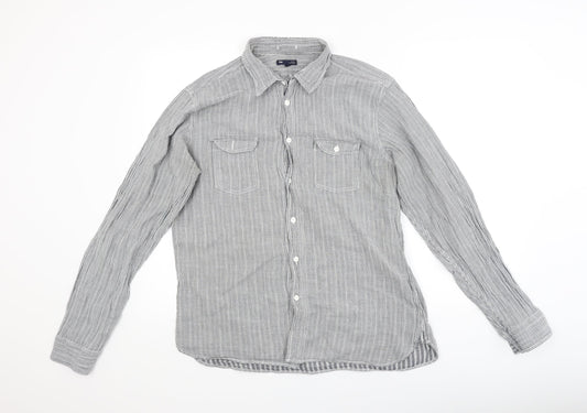 Gap Mens Grey Striped   Button-Up Size L
