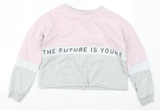 H&M Girls Pink Striped  Pullover Sweatshirt Size 11-12 Years  - The Future is Yours