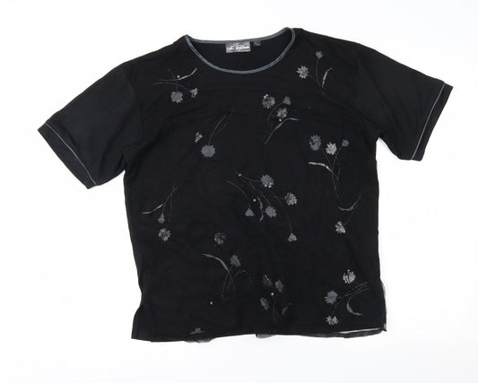 La reine Womens Black Floral  Basic Blouse Size M