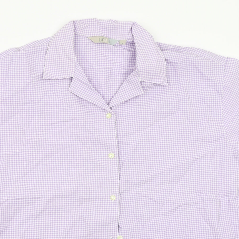 Jeff&Co Womens Purple Check  Basic Button-Up Size L