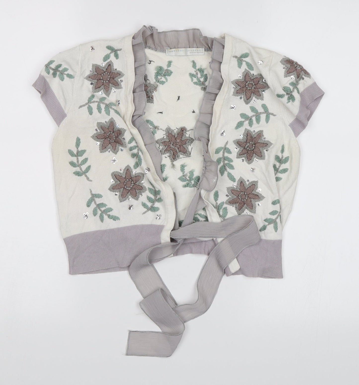 AMARANTO Womens White Floral  Shrug Jumper Size 10