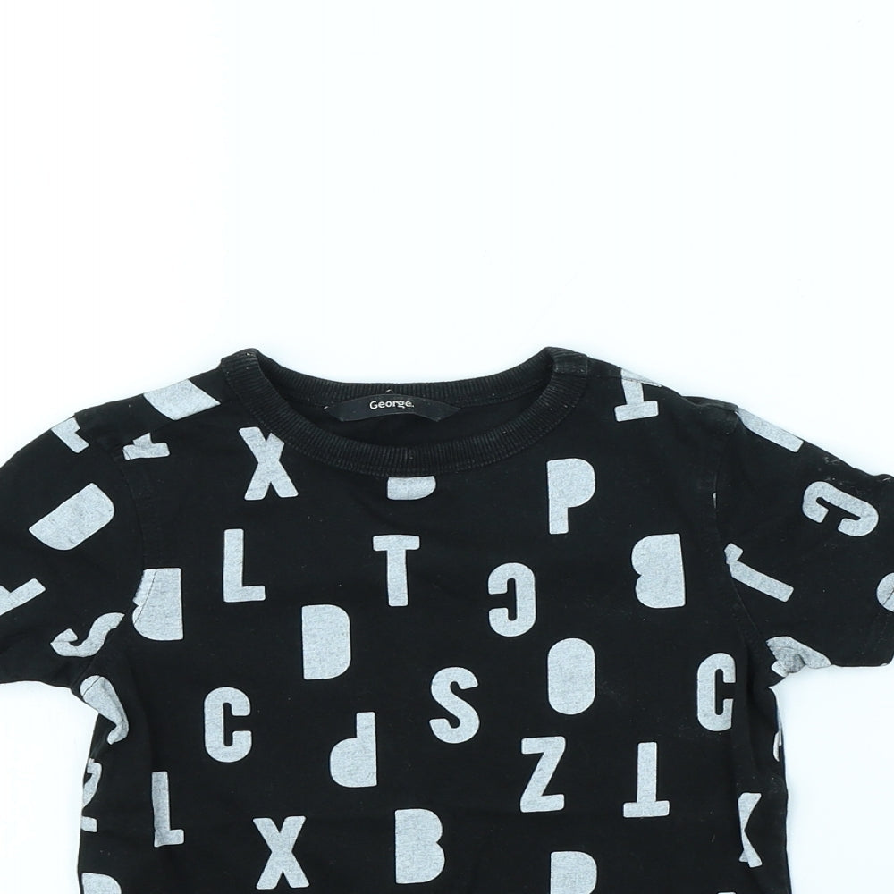George Boys Black Spotted  Basic T-Shirt Size 4 Years  - Alphabet