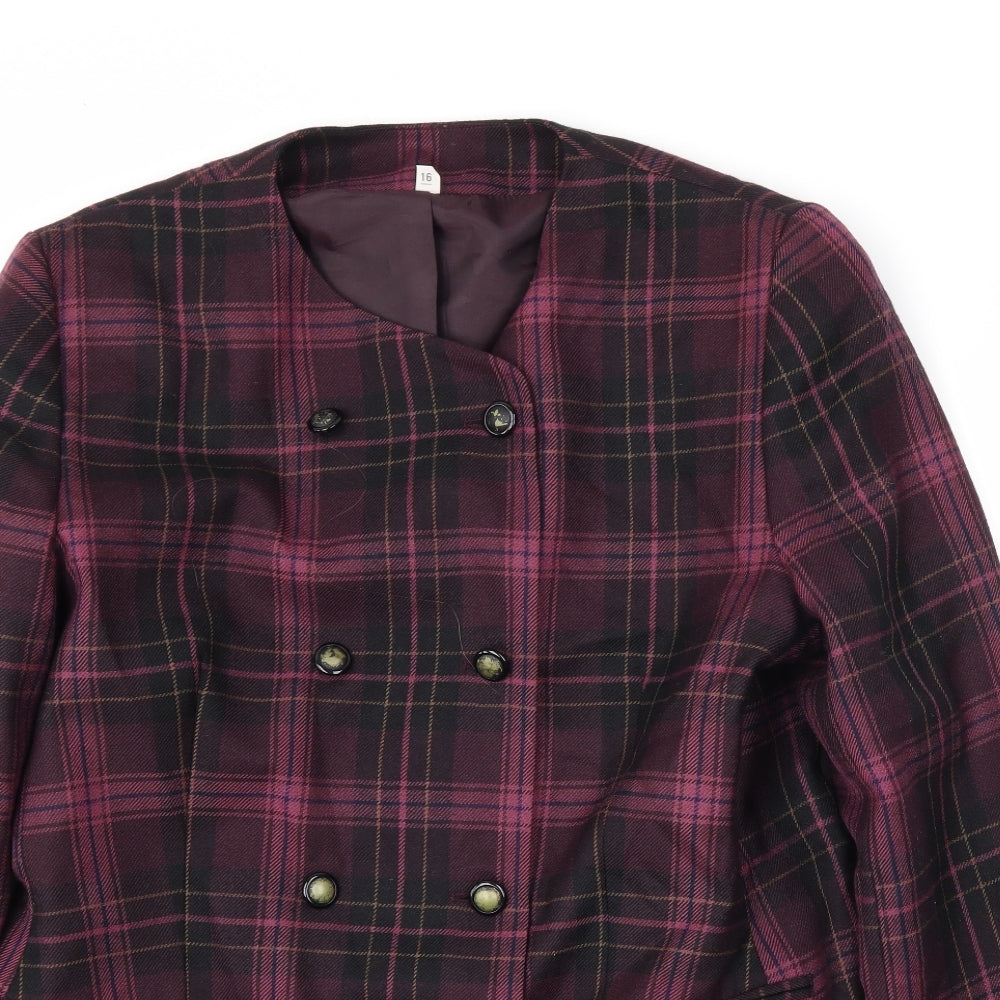 Woolmark Womens Purple Plaid  Pea Coat Blazer Size 16