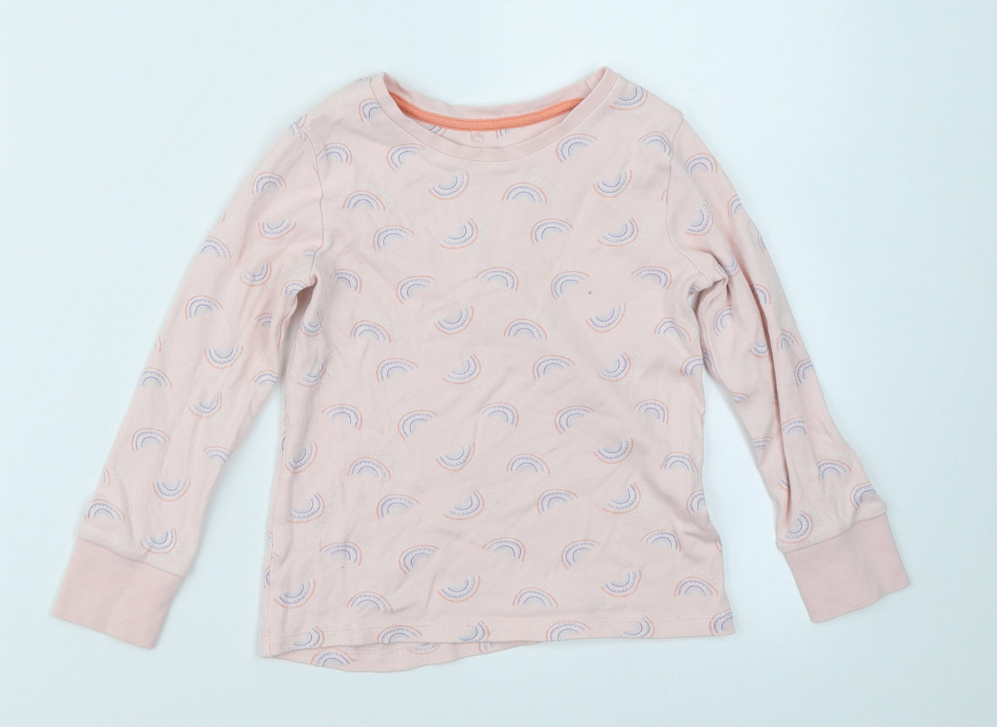 George Girls Pink   Basic T-Shirt Size 4-5 Years  - rainbow pattern