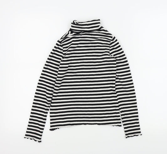 M&S Girls Black Striped  Basic T-Shirt Size 9-10 Years