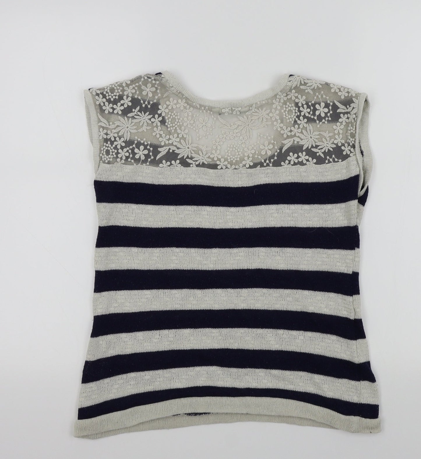 Peacocks Womens White Striped  Pullover Jumper Size 10  - Lace back
