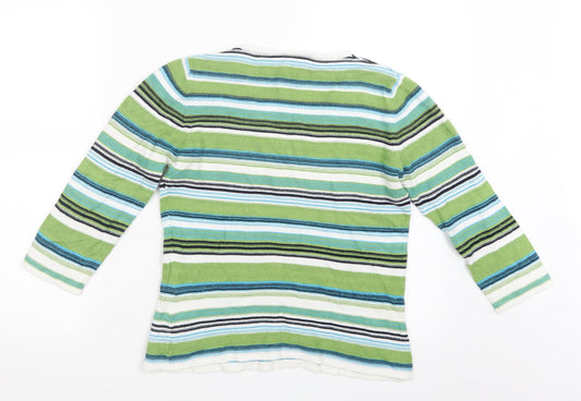 Alex & Co. Womens Green Striped  Pullover Jumper Size 10