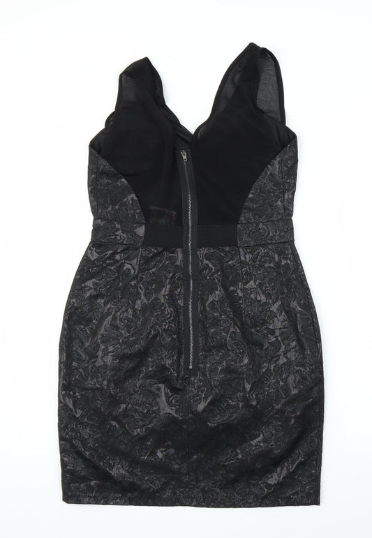 Preworn Womens Black Floral  Sheath  Size 10