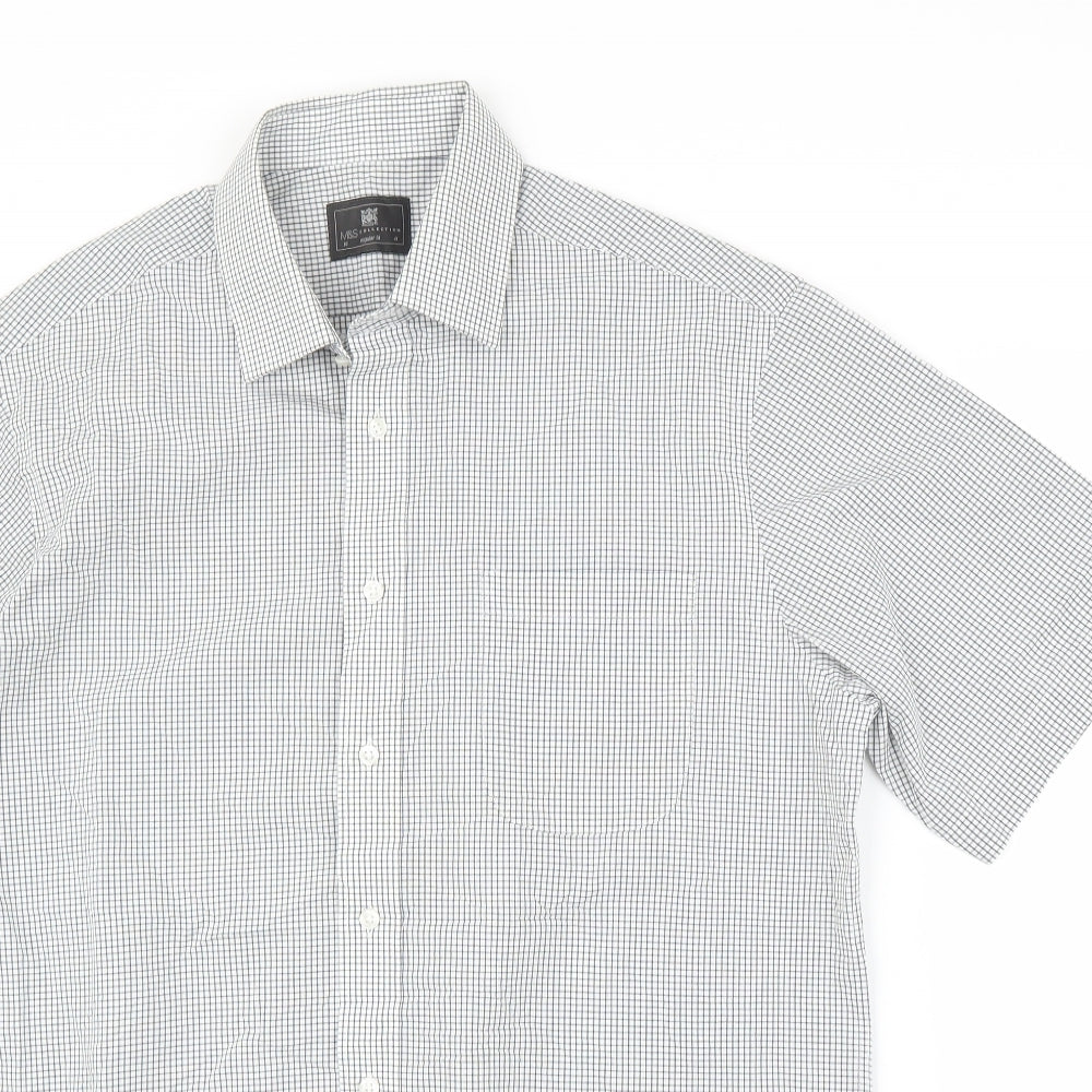 M&S Mens Grey Check   Button-Up Size 16