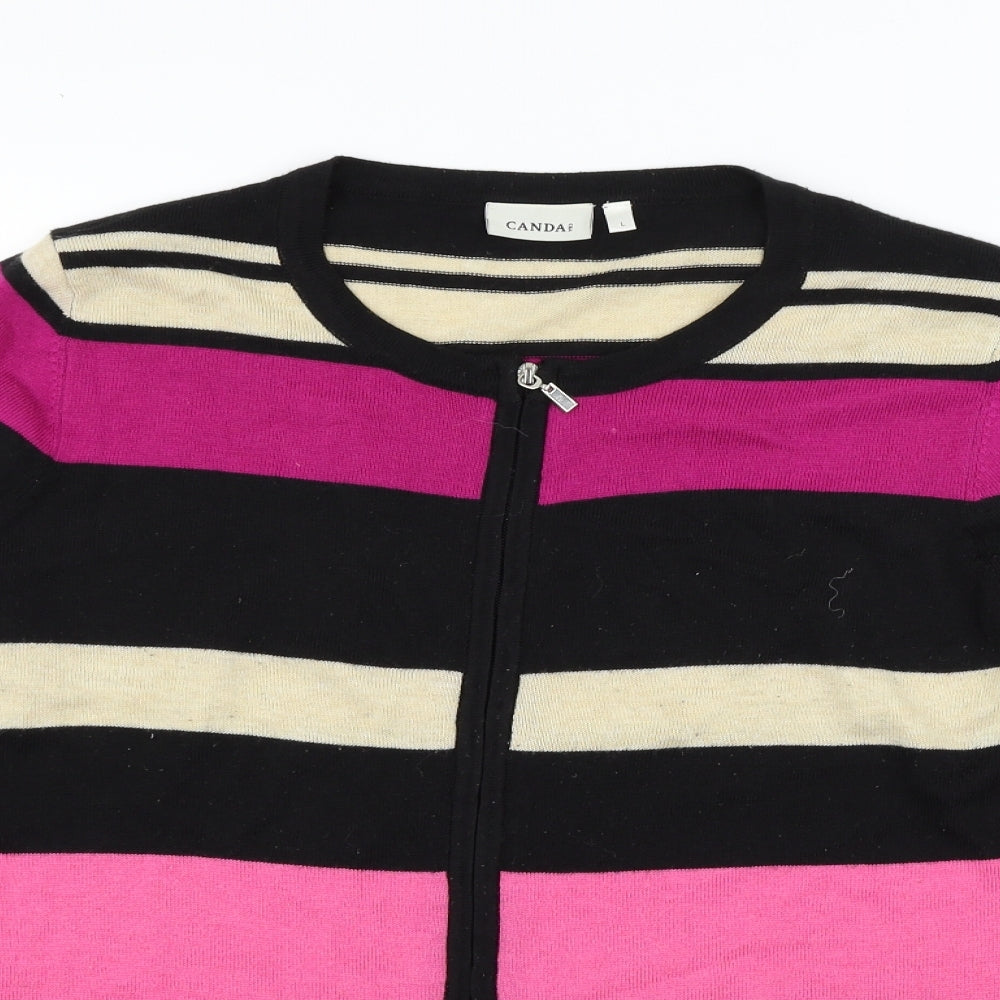 CANDA Womens Pink Striped  Full Zip Jumper Size L
