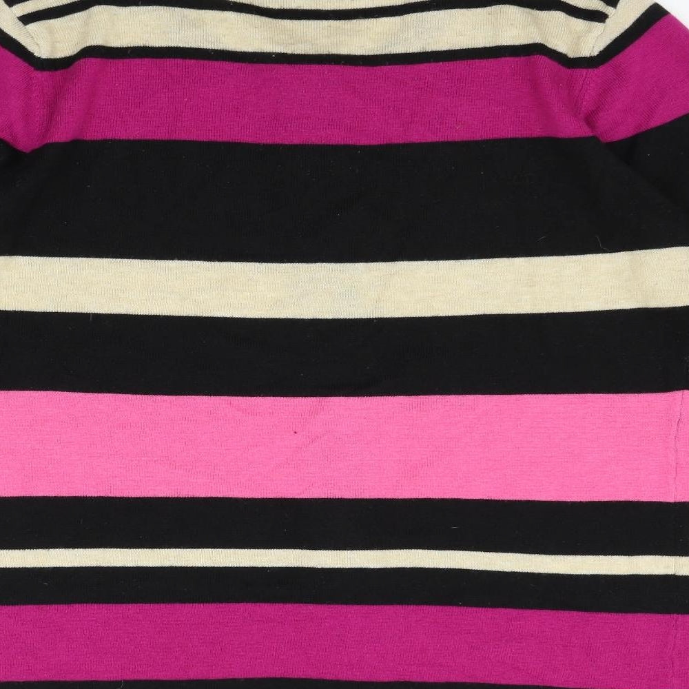 CANDA Womens Pink Striped  Full Zip Jumper Size L