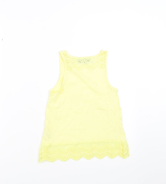 Primark Girls Yellow   Basic Tank Size 7-8 Years  - lace hem