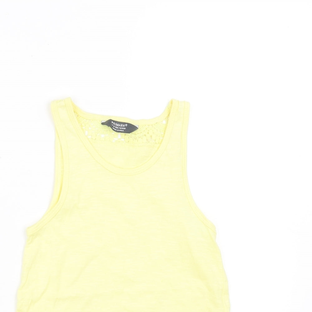Primark Girls Yellow   Basic Tank Size 7-8 Years  - lace hem