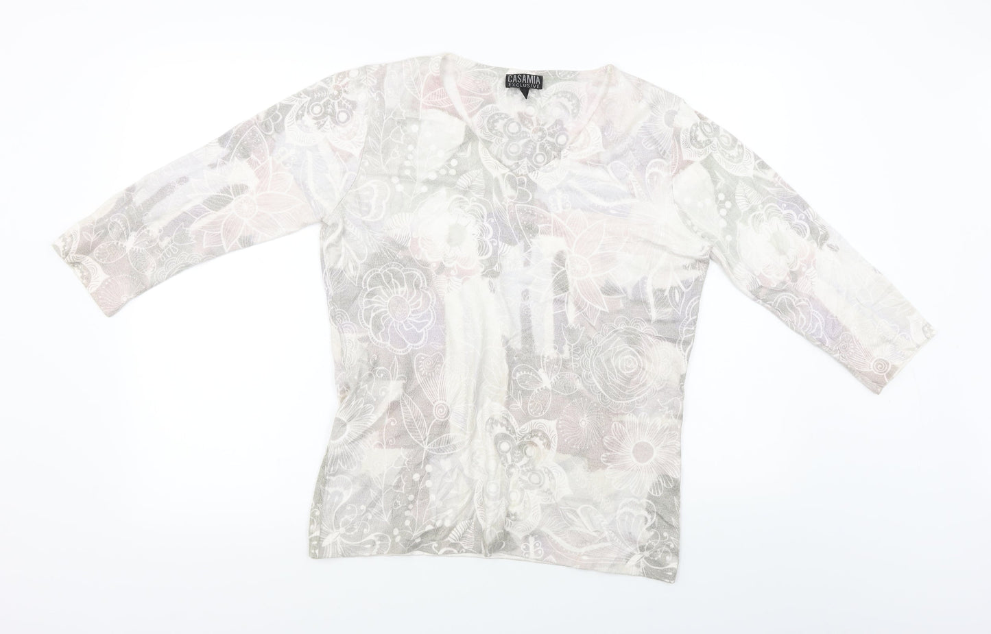 CASAMIA  Womens Ivory Floral  Pullover Jumper Size M