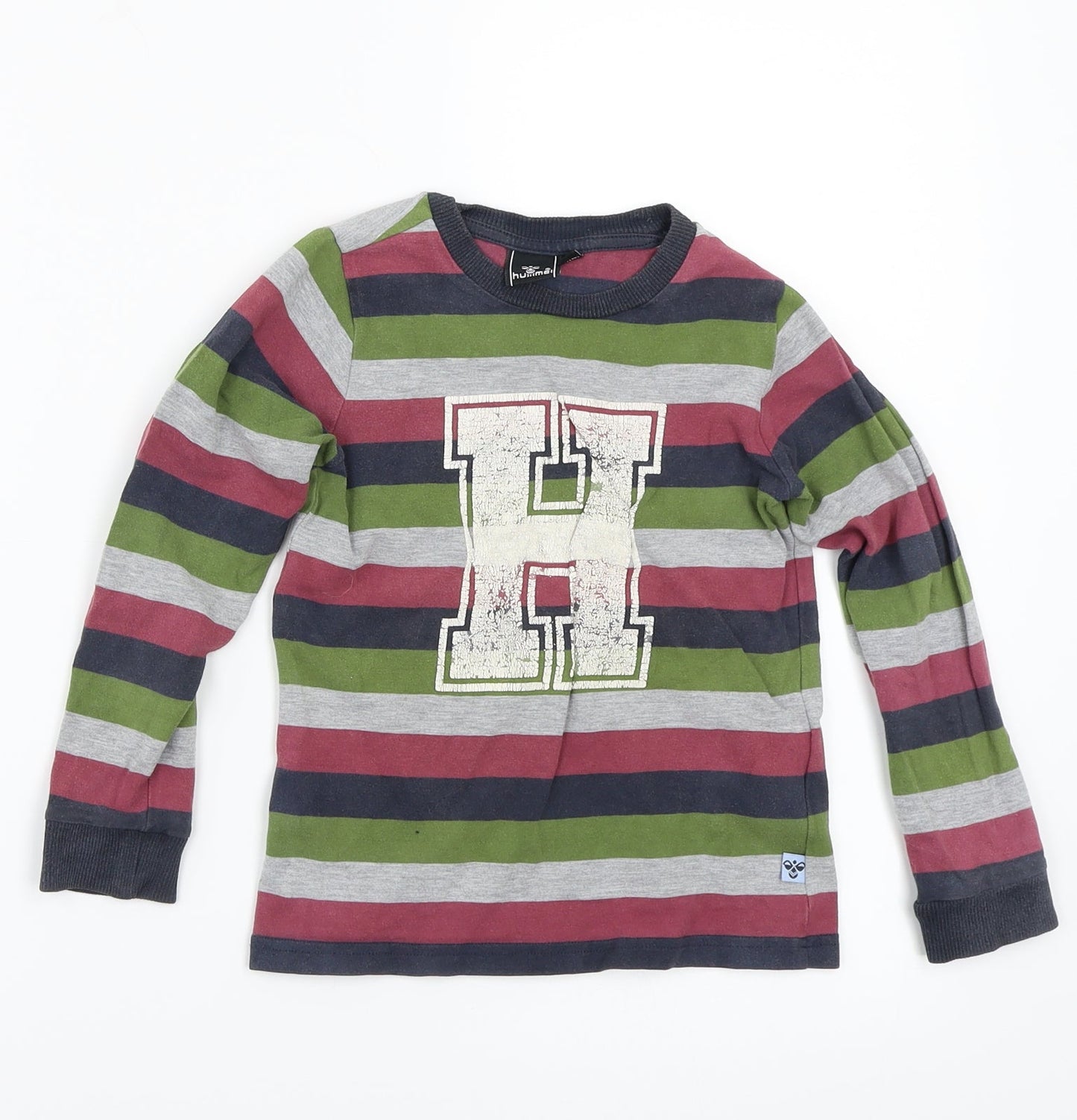 Hummel Boys Green Striped Rayon Basic T-Shirt Size 5 Years